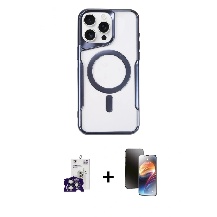 ieg™ iPhone 16 Pro Max Kılıf Yadigar Klasik Özel Seri - Siyah 3D Antistatik Mat Seramik Nano Ekran Koruyucu + Titanyum Gri Bilvis Titan Kamera Lens