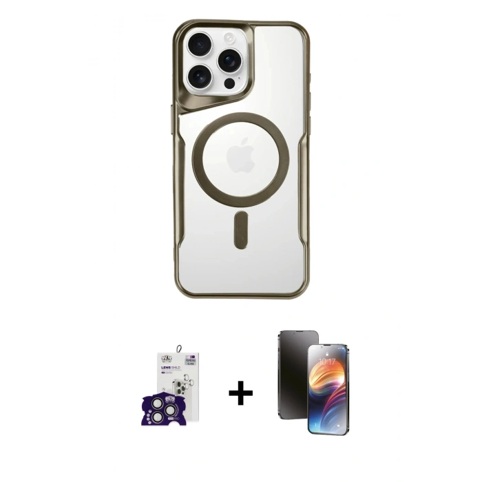 ieg™ iPhone 16 Pro Max Kılıf Yadigar Klasik Özel Seri - Siyah 3D Antistatik Mat Seramik Nano Ekran Koruyucu + Titanyum Gri Bilvis Titan Kamera Lens