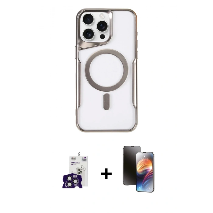 ieg™ iPhone 16 Pro Max Kılıf Yadigar Klasik Özel Seri - Siyah 3D Antistatik Mat Seramik Nano Ekran Koruyucu + Titanyum Gri Bilvis Titan Kamera Lens