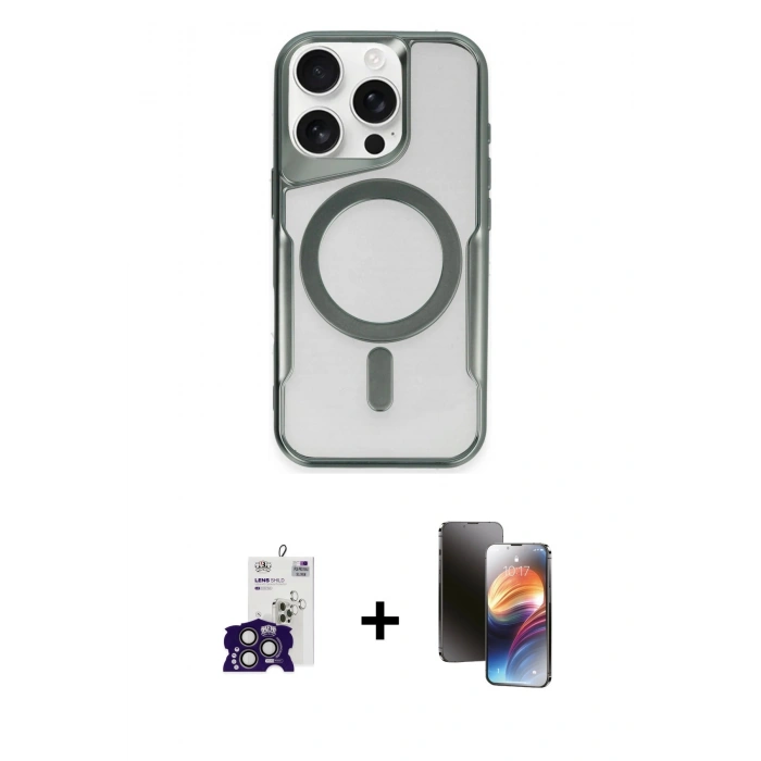 ieg™ iPhone 16 Pro Max Kılıf Yadigar Klasik Özel Seri - Siyah 3D Antistatik Mat Seramik Nano Ekran Koruyucu + Titanyum Gri Bilvis Titan Kamera Lens
