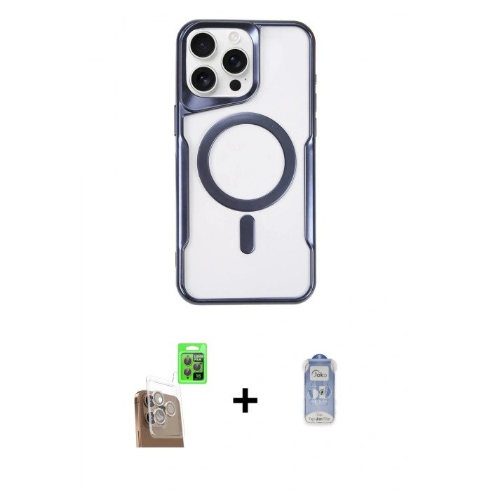 ieg™ iPhone 16 Pro Max Kılıf Yadigar Klasik Özel Seri - Siyah Joko Magic 5D Cam + Çöl Titanyum Raze Metal Kamera Lens