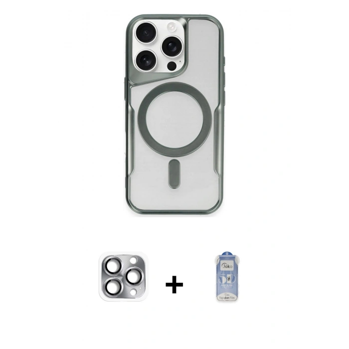 ieg™ iPhone 16 Pro Max Kılıf Yadigar Klasik Özel Seri - Siyah Joko Magic 5D Cam + Gri Pers Alüminyum Kamera Lens