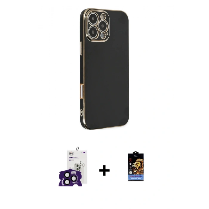 ieg™ iPhone 16 Pro Max Kılıf Yankı Serisi - Siyah Buffer Hayalet Cam Ekran Koruyucu + Siyah Bilvis Titan Kamera Lens