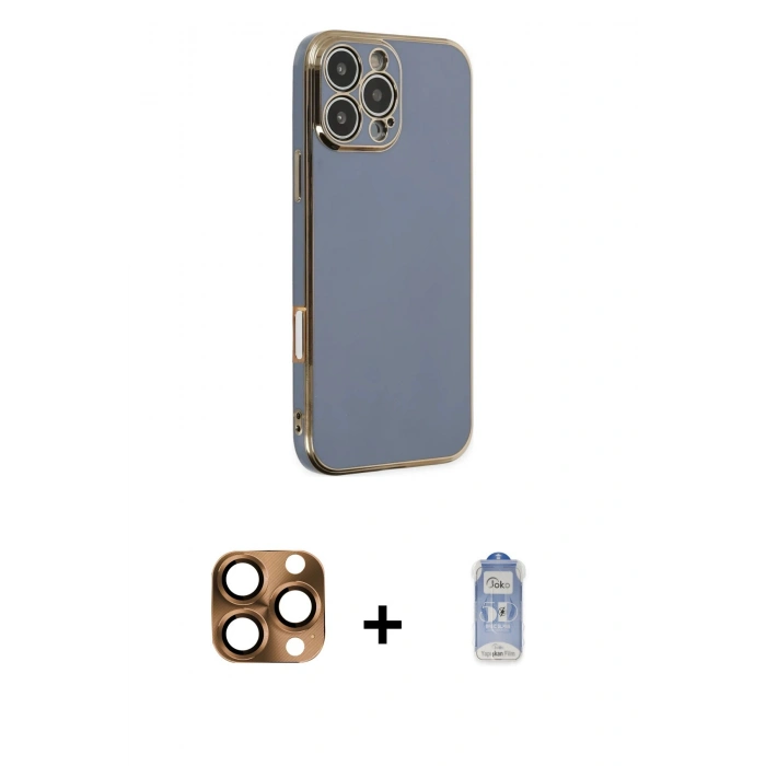 ieg™ iPhone 16 Pro Max Kılıf Yankı Serisi - Siyah Joko Magic 5D Cam + Çöl Titanyum Pers Alüminyum Kamera Lens