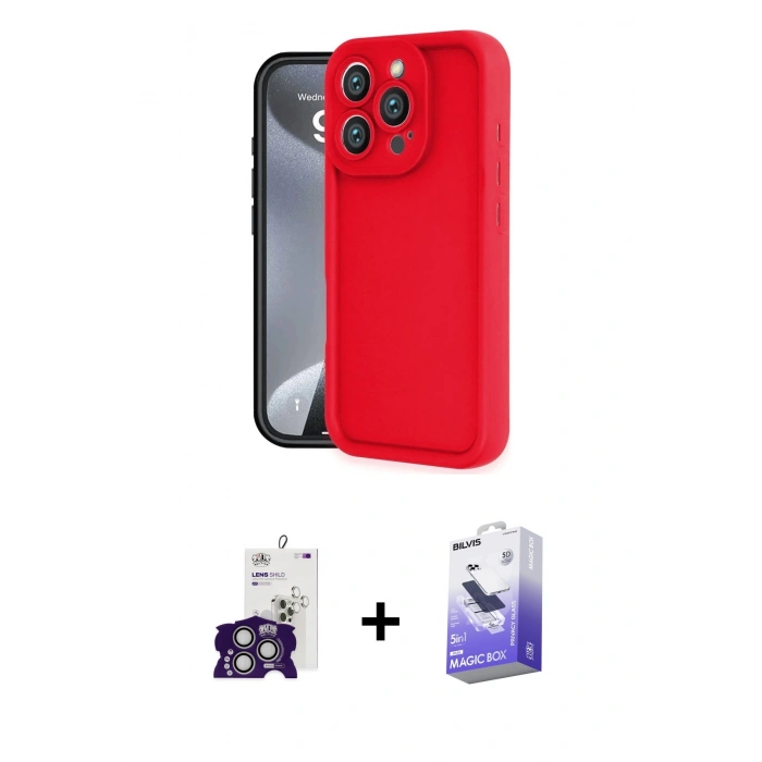 ieg™ iPhone 16 Pro Max Kılıf Yankı Yansıma Özel Seri - Siyah Bilvis 5in1 5D Magic Hayalet Cam Ekran Koruyucu + Gümüş Bilvis Titan Kamera Lens