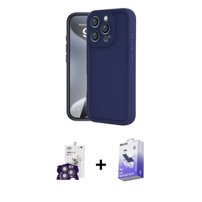 ieg™ iPhone 16 Pro Max Kılıf Yankı Yansıma Özel Seri - Siyah Bilvis 5in1 5D Magic Hayalet Cam Ekran Koruyucu + Gümüş Bilvis Titan Kamera Lens