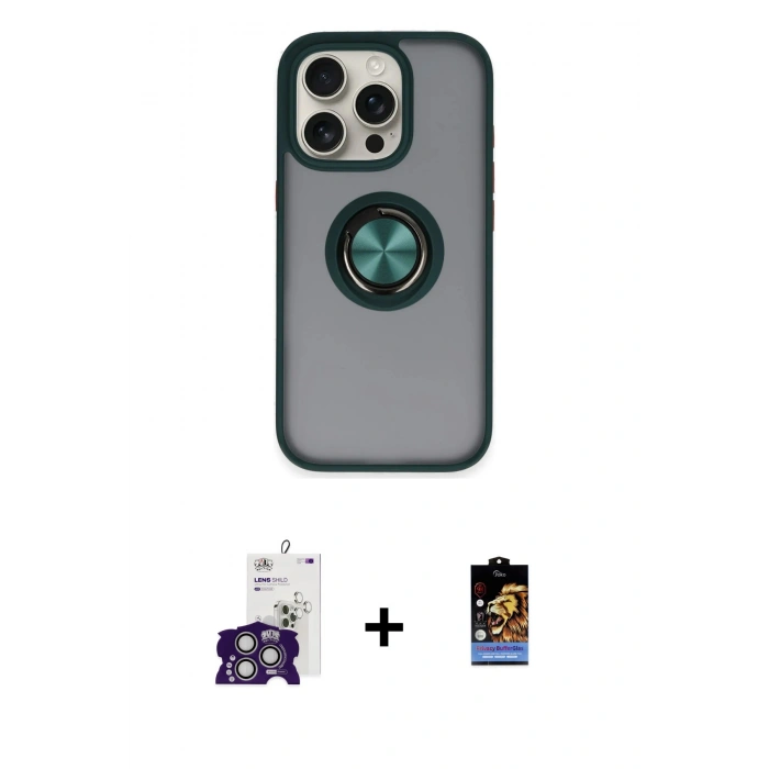 ieg™ iPhone 16 Pro Max Kılıf Yörünge Çizgi - Siyah Buffer Hayalet Cam Ekran Koruyucu + Gümüş Bilvis Titan Kamera Lens