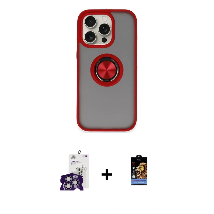 ieg™ iPhone 16 Pro Max Kılıf Yörünge Çizgi - Siyah Buffer Hayalet Cam Ekran Koruyucu + Gümüş Bilvis Titan Kamera Lens