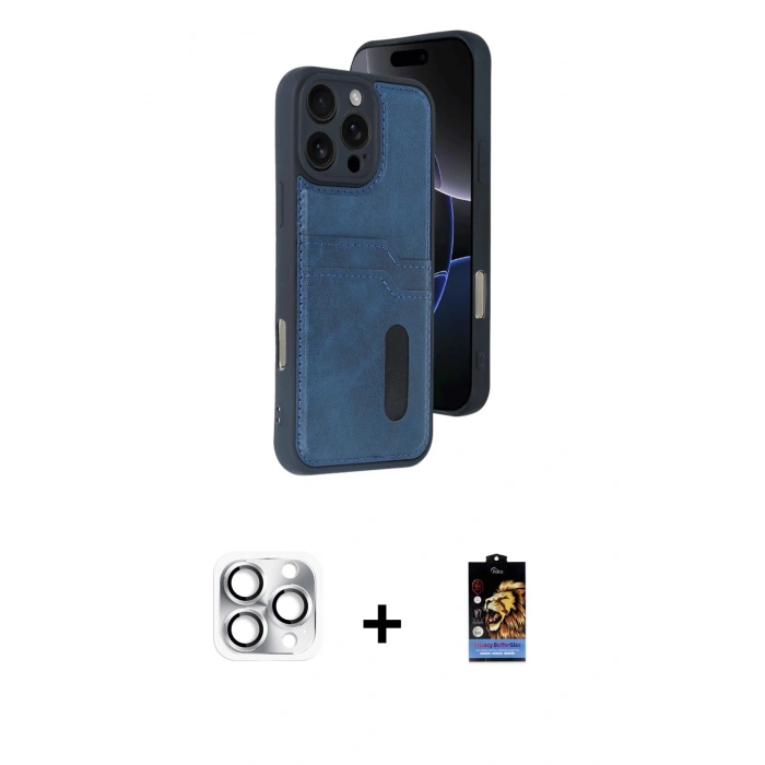 ieg™ iPhone 16 Pro Max Kılıf Yörünge Işık Serisi - Siyah Buffer Hayalet Cam Ekran Koruyucu + Gümüş Pers Alüminyum Kamera Lens