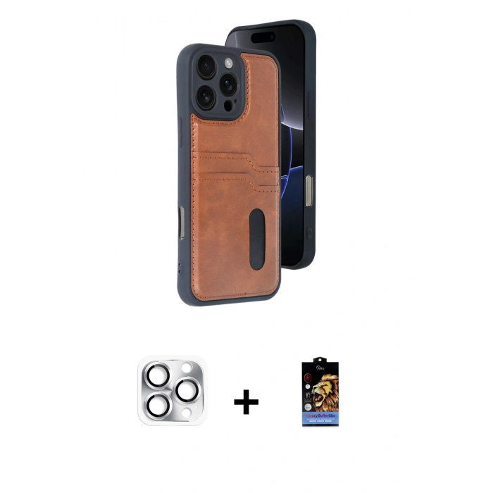 ieg™ iPhone 16 Pro Max Kılıf Yörünge Işık Serisi - Siyah Buffer Hayalet Cam Ekran Koruyucu + Gümüş Pers Alüminyum Kamera Lens