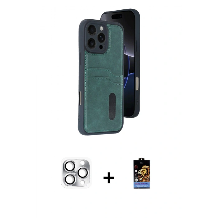 ieg™ iPhone 16 Pro Max Kılıf Yörünge Işık Serisi - Siyah Buffer Hayalet Cam Ekran Koruyucu + Gümüş Pers Alüminyum Kamera Lens