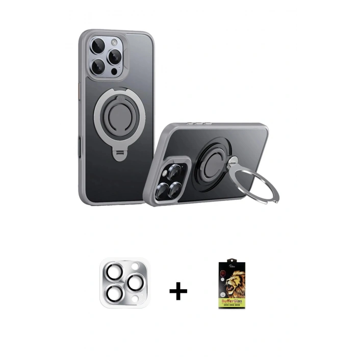 ieg™ iPhone 16 Pro Max Kılıf Zirve Çizgi Prime - Siyah Buffer Cam Ekran Koruyucu + Gümüş Pers Alüminyum Kamera Lens