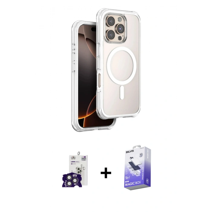 ieg™ iPhone 16 Pro Max Kılıf Zirve Klasik Prime - Siyah Bilvis 5in1 5D Magic Hayalet Cam Ekran Koruyucu + Titanyum Gri Bilvis Titan Kamera Lens