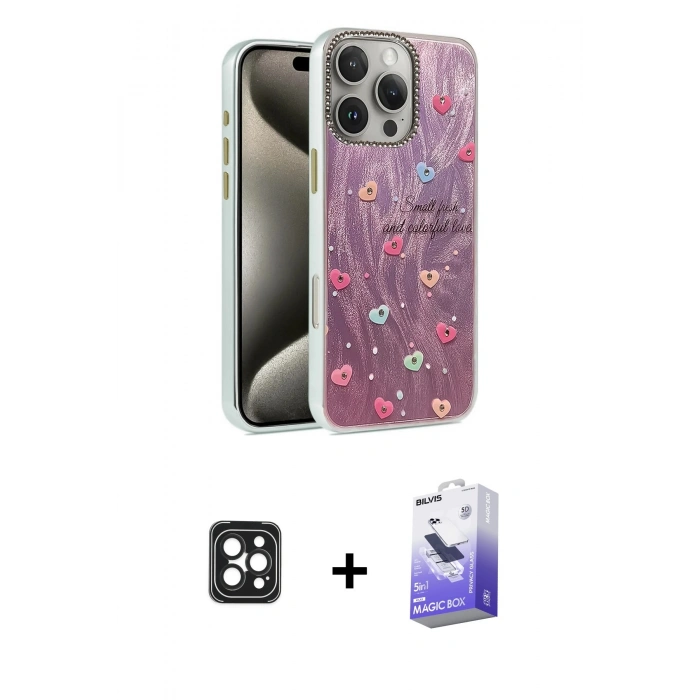 ieg™ iPhone 16 Pro Max Kılıf Zirve Modern Prime - Siyah Bilvis 5in1 5D Magic Hayalet Cam Ekran Koruyucu + Siyah PVD Metal Kamera Lens