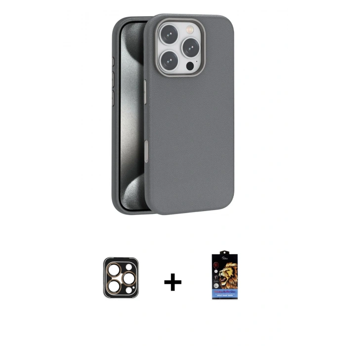 ieg™ iPhone 16 Pro Max Kılıf Zirve Modern Prime - Siyah Buffer Hayalet Cam Ekran Koruyucu + Gold PVD Metal Kamera Lens