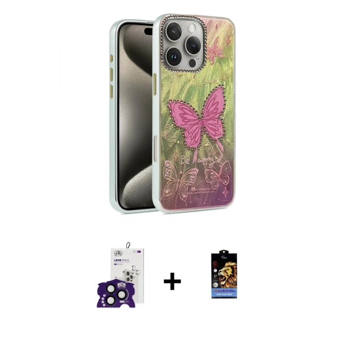 ieg™ iPhone 16 Pro Max Kılıf Zirve Modern Prime - Siyah Buffer Hayalet Cam Ekran Koruyucu + Siyah Bilvis Titan Kamera Lens