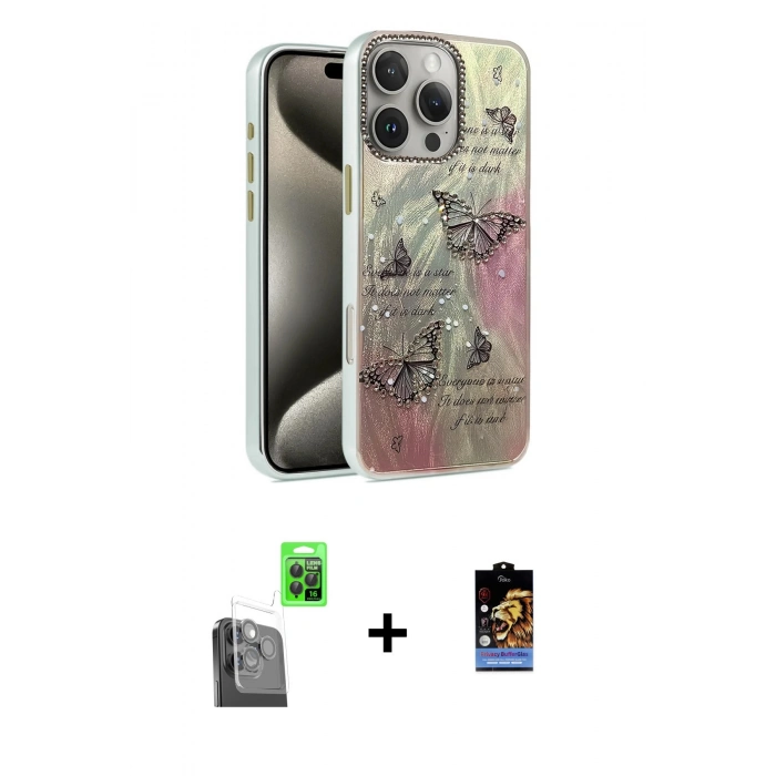 ieg™ iPhone 16 Pro Max Kılıf Zirve Modern Prime - Siyah Buffer Hayalet Cam Ekran Koruyucu + Siyah Raze Metal Kamera Lens