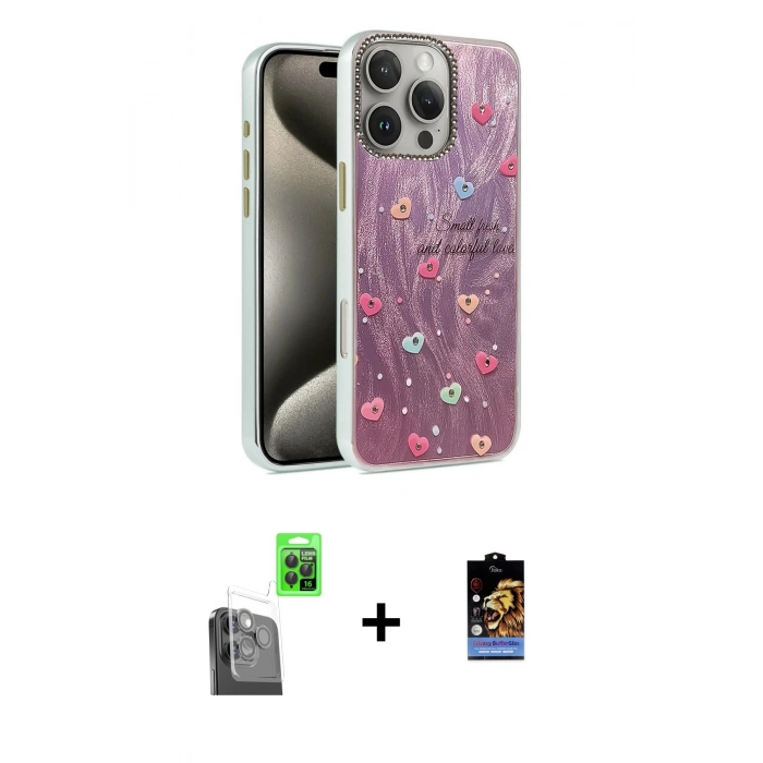 ieg™ iPhone 16 Pro Max Kılıf Zirve Modern Prime - Siyah Buffer Hayalet Cam Ekran Koruyucu + Siyah Raze Metal Kamera Lens