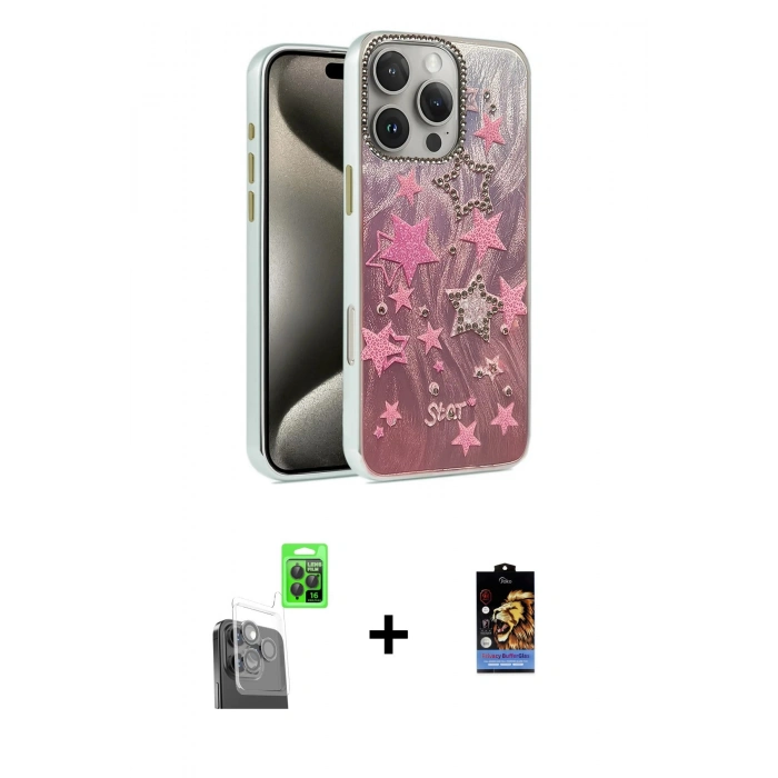 ieg™ iPhone 16 Pro Max Kılıf Zirve Modern Prime - Siyah Buffer Hayalet Cam Ekran Koruyucu + Siyah Raze Metal Kamera Lens