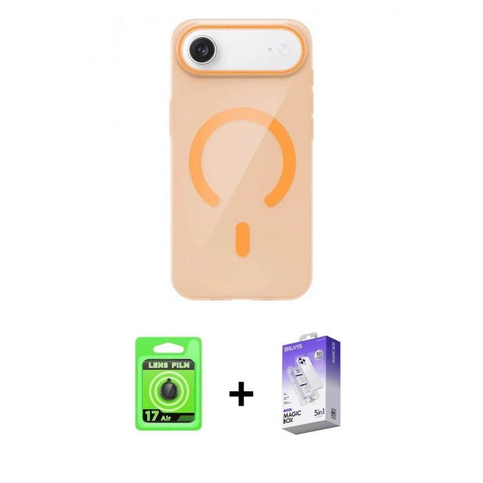 ieg™ iPhone 17 Air Kılıf Pusula Form Özel Seri - Siyah Bilvis 5in1 3D Magic Cam Ekran Koruyucu + Siyah Raze Metal Kamera Lens