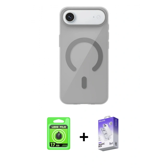 ieg™ iPhone 17 Air Kılıf Pusula Form Özel Seri - Siyah Bilvis 5in1 3D Magic Cam Ekran Koruyucu + Siyah Raze Metal Kamera Lens