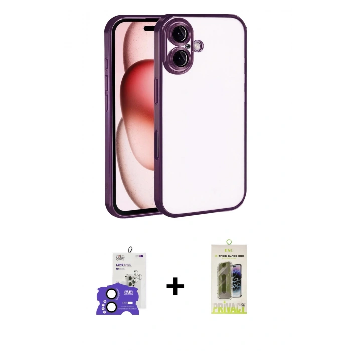 ieg™ iPhone 17 Kılıf Vadi Minimal - Siyah Joko Magic 5D Hayalet Cam + Siyah Bilvis Titan Kamera Lens