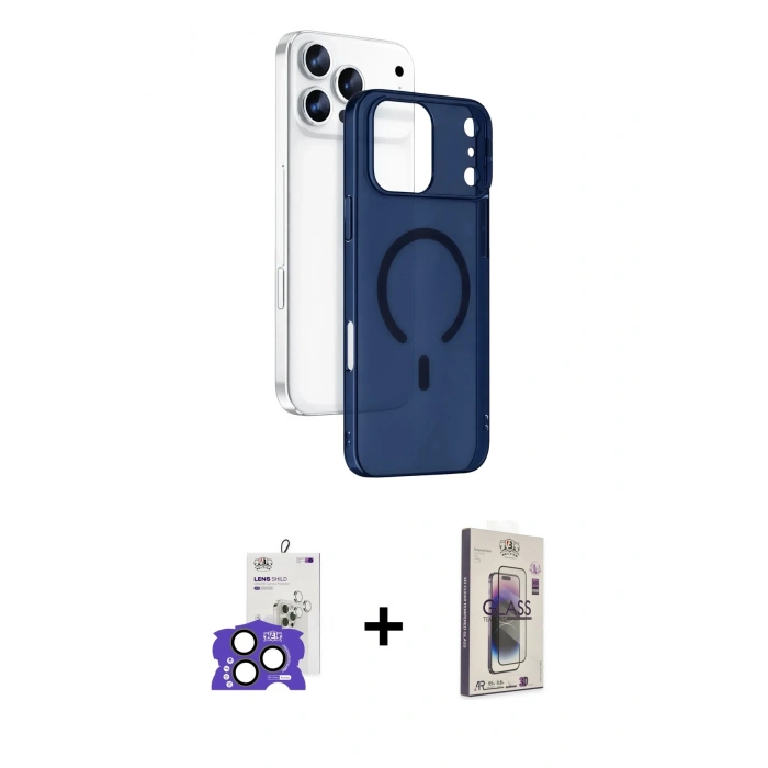 ieg™ iPhone 17 Pro Max Kılıf Ahenk Minimal Serisi - Siyah Bilvis 3D Cam Ekran Koruyucu + Natural Grey Bilvis Titan Kamera Lens