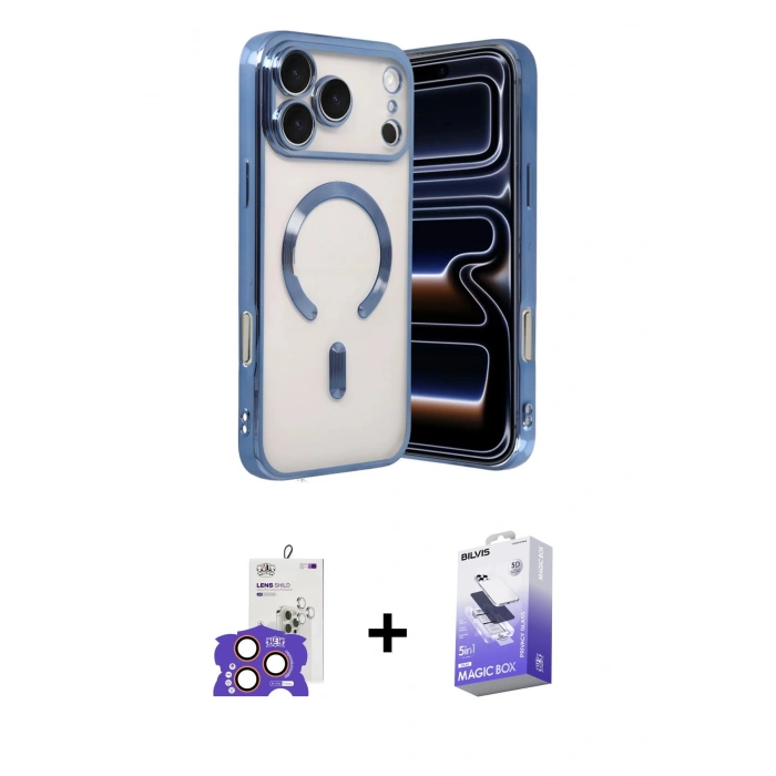 ieg™ iPhone 17 Pro Max Kılıf Nova Işık Özel Seri - Siyah Bilvis 5in1 5D Magic Hayalet Cam Ekran Koruyucu + Turuncu Bilvis Titan Kamera Lens