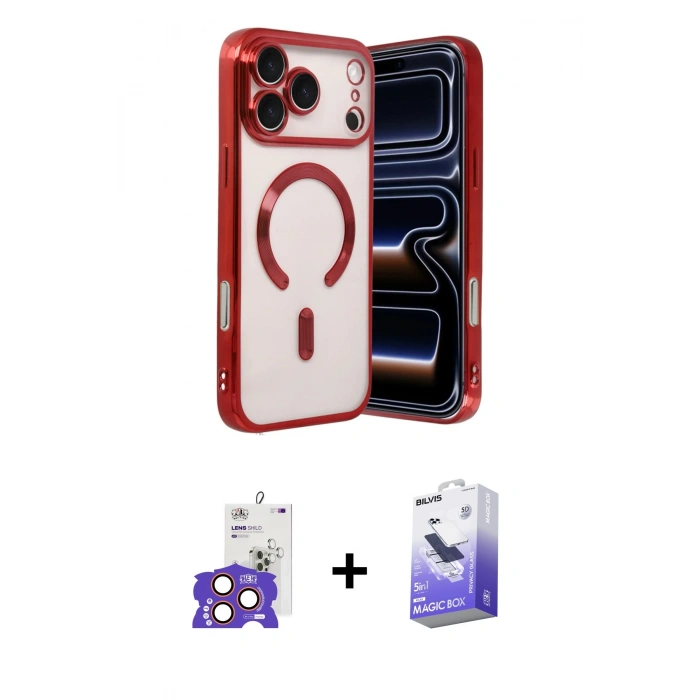 ieg™ iPhone 17 Pro Max Kılıf Nova Işık Özel Seri - Siyah Bilvis 5in1 5D Magic Hayalet Cam Ekran Koruyucu + Turuncu Bilvis Titan Kamera Lens
