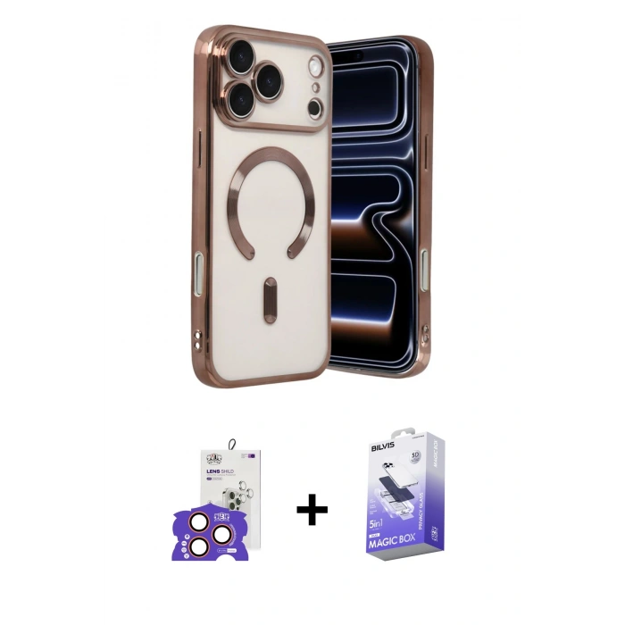 ieg™ iPhone 17 Pro Max Kılıf Nova Işık Özel Seri - Siyah Bilvis 5in1 5D Magic Hayalet Cam Ekran Koruyucu + Turuncu Bilvis Titan Kamera Lens
