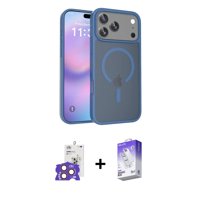 ieg™ iPhone 17 Pro Max Kılıf Siluet Minimal Prime - Siyah Bilvis 5in1 3D Magic Cam Ekran Koruyucu + Turuncu Bilvis Titan Kamera Lens