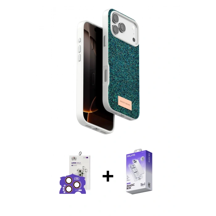 ieg™ iPhone 17 Pro Max Kılıf Vadi Klasik Serisi - Siyah Bilvis 5in1 3D Magic Cam Ekran Koruyucu + Turuncu Bilvis Titan Kamera Lens