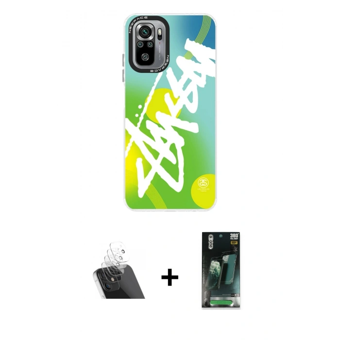 ieg™ Redmi Note 10 Kılıf Siluet Çizgi Koleksiyonu - Şeffaf 360 Full Body Arka Koruyucu + Şeffaf Kamera Lens Koruma Cam