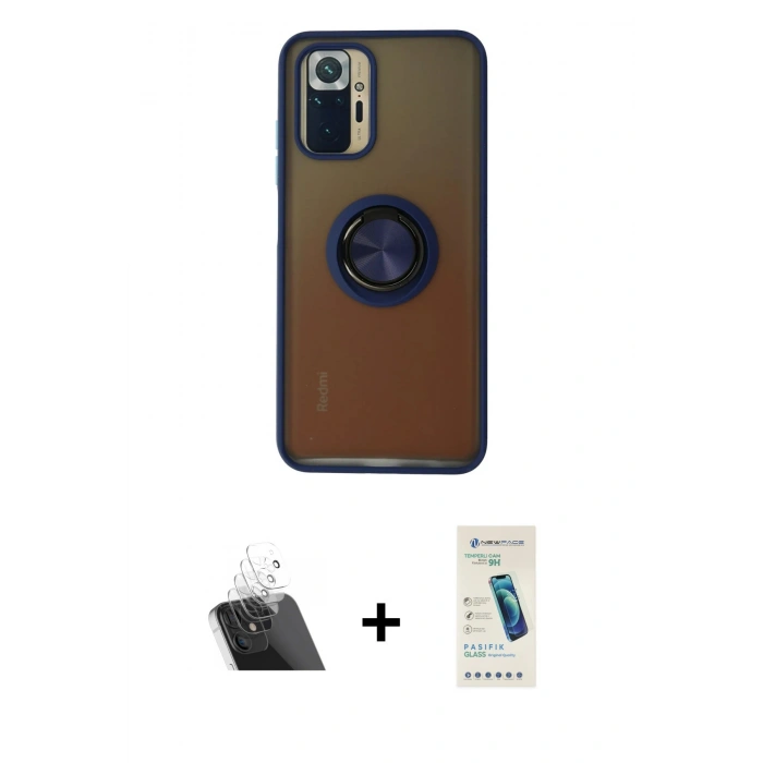 ieg™ Redmi Note 10 Kılıf Yörünge Çizgi - Şeffaf Pasifik Cam Ekran Koruyucu + Şeffaf Kamera Lens Koruma Cam