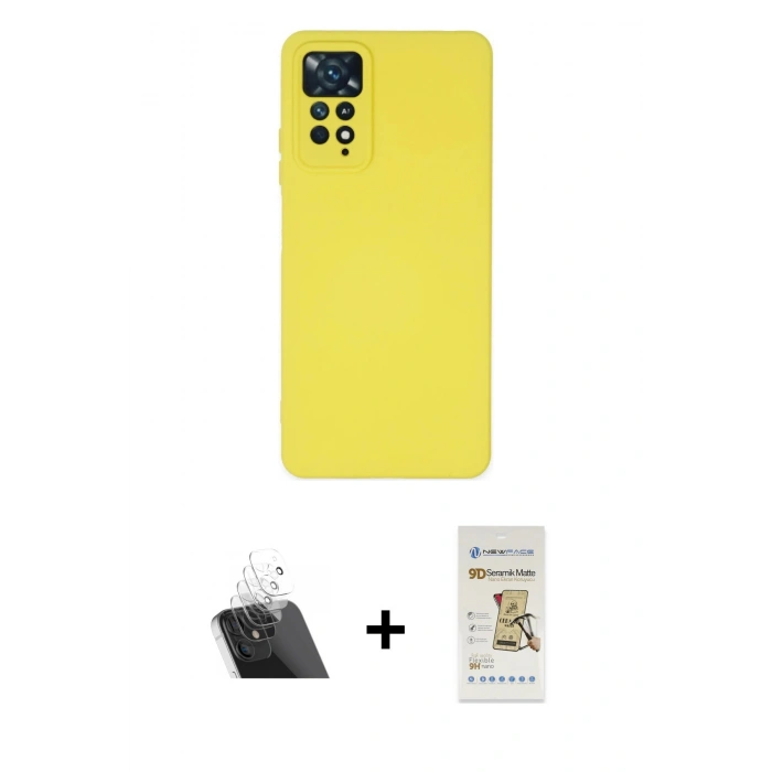 ieg™ Redmi Note 11 Pro Kılıf Ahenk Serisi - Siyah Mat Seramik Nano Ekran Koruyucu + Şeffaf Kamera Lens Koruma Cam