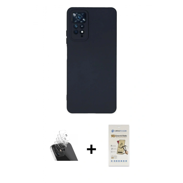 ieg™ Redmi Note 11 Pro Kılıf Ahenk Serisi - Siyah Mat Seramik Nano Ekran Koruyucu + Şeffaf Kamera Lens Koruma Cam