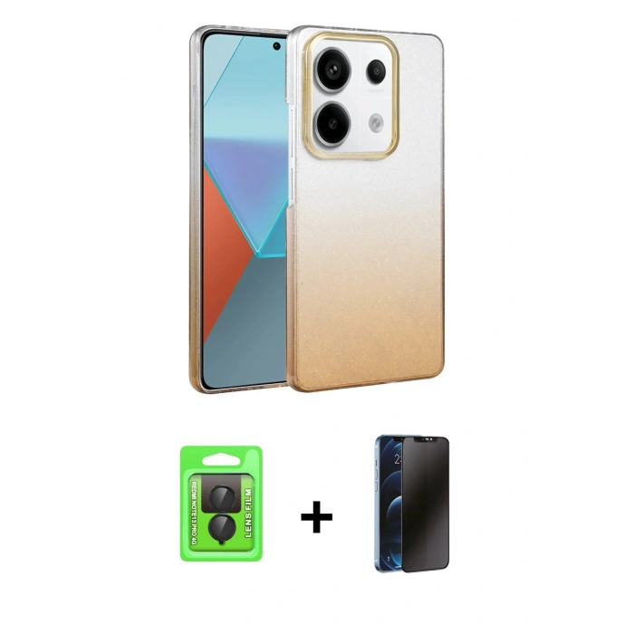 ieg™ Redmi Note 13 Pro 4G Kılıf Kıvılcım Minimal Özel Seri - Siyah 3D Antistatik Hayalet Cam Ekran Koruyucu + Siyah Raze Metal Kamera Lens
