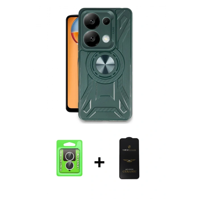 ieg™ Redmi Note 13 Pro 4G Kılıf Nova Yansıma Prime - Siyah 6D Antistatik Mat Seramik Hayalet Nano Ekran Koruyucu + Gümüş Raze Metal Kamera Lens