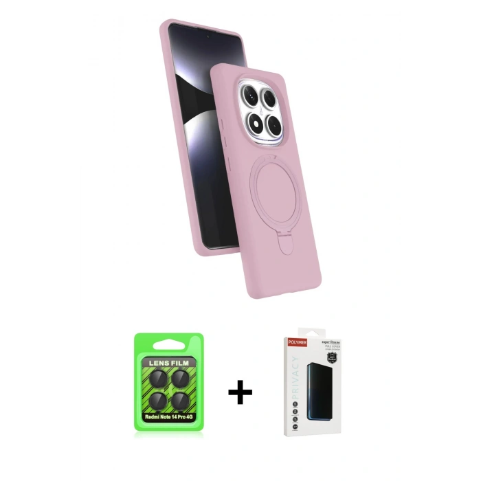 ieg™ Redmi Note 14 Pro 4G Kılıf İz Işık Koleksiyonu - Şeffaf Hayalet Polymer Nano Ekran Koruyucu + Siyah Raze Metal Kamera Lens