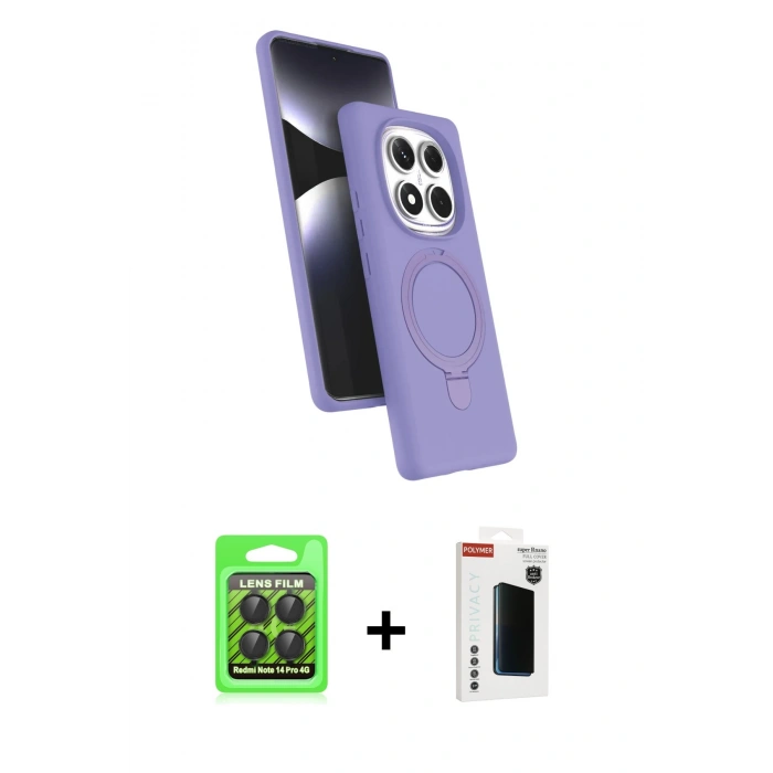 ieg™ Redmi Note 14 Pro 4G Kılıf İz Işık Koleksiyonu - Şeffaf Hayalet Polymer Nano Ekran Koruyucu + Siyah Raze Metal Kamera Lens