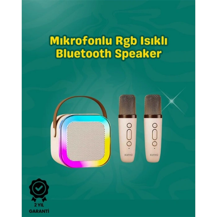İki Mikrofonlu Renkli Led Işıklı Karaoke Cihazı