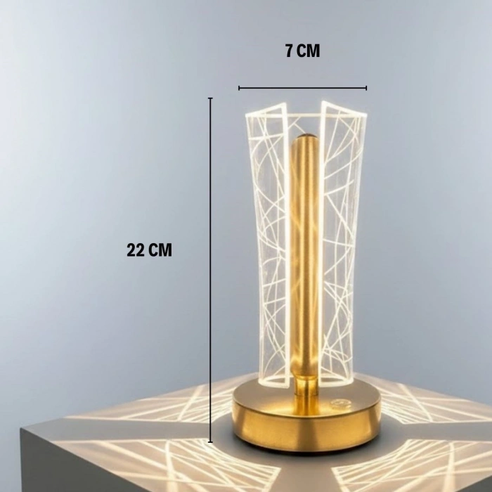 İki Yandan Kavisli Silindirik Geometrik Çizgi Model Kristal LED Masa Lambası – Dokunmatik, 3 Renk Işık Modlu, Şarjlı Dekoratif Gece Lambası (4887)