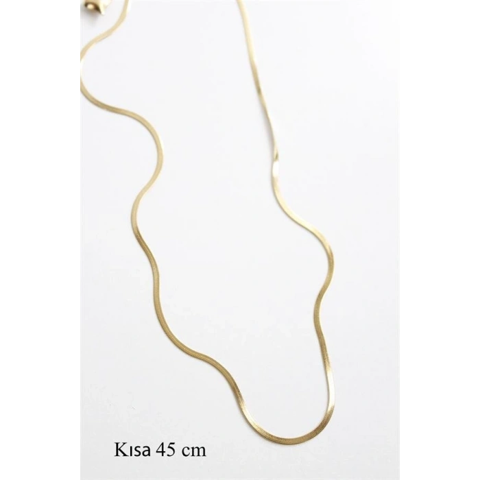 İnce İtalyan Zincir Çelik Kolye (45cm) - Altın