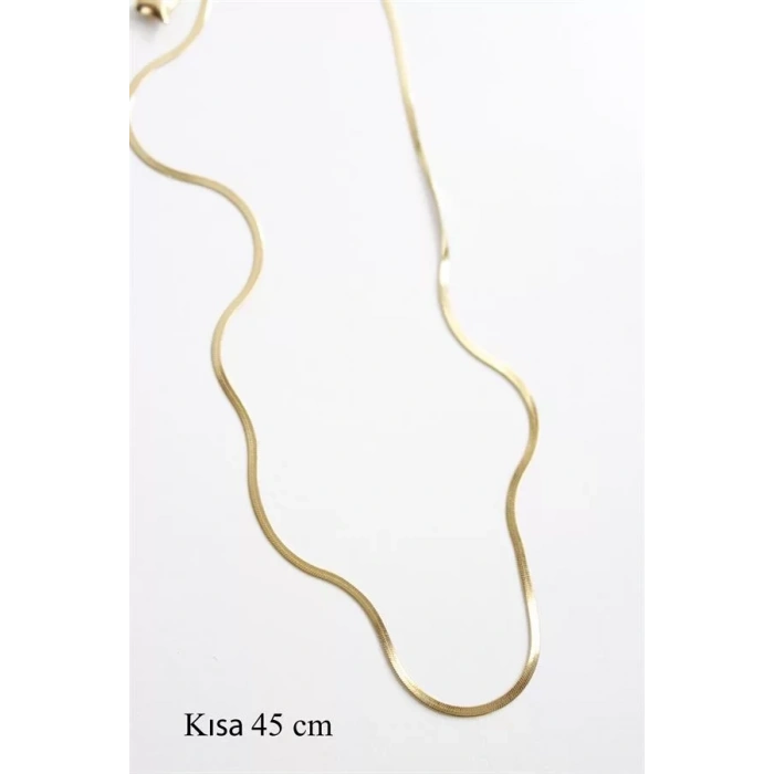 İnce İtalyan Zincir Çelik Kolye (45cm) - Altın