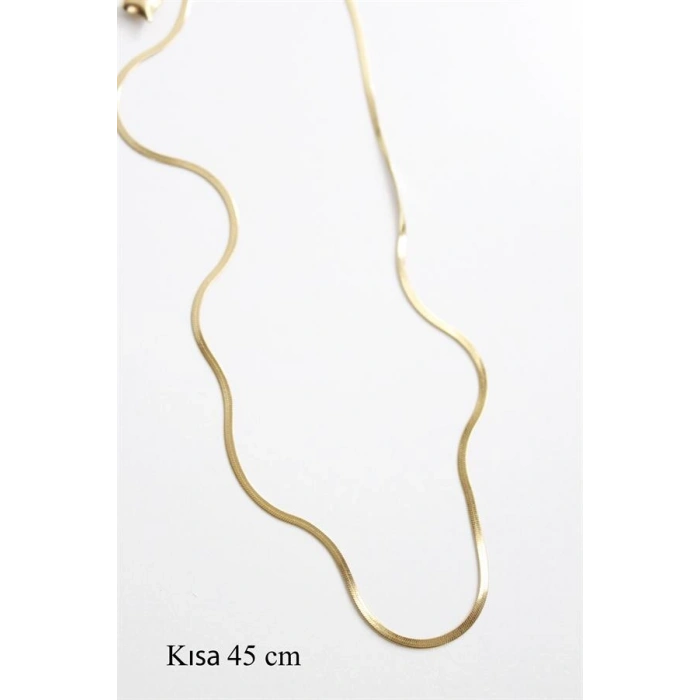 İnce İtalyan Zincir Çelik Kolye (45cm) - Altın