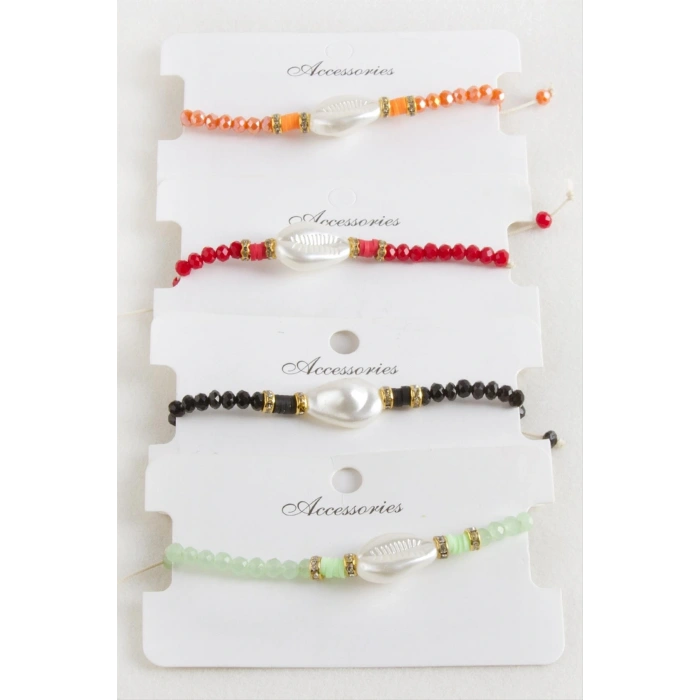 İnci Fimo Boncuk Kristal Makrome İp Bileklik