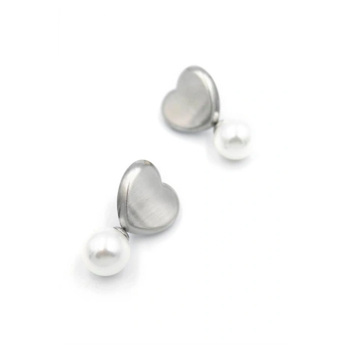 İnci Kalp Küpe - Gümüş