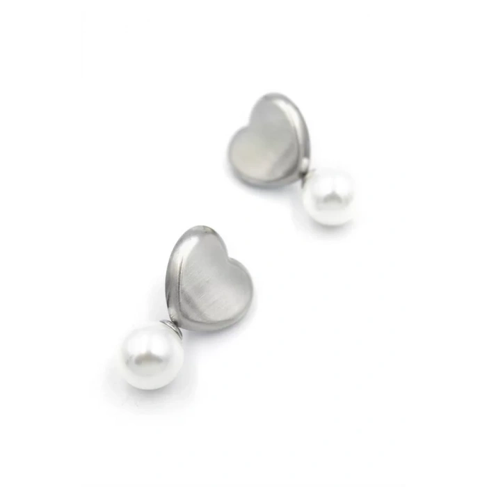 İnci Kalp Küpe - Gümüş