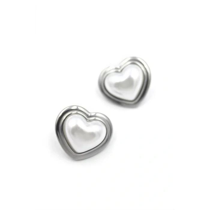 İnci Kalp Küpe - Gümüş
