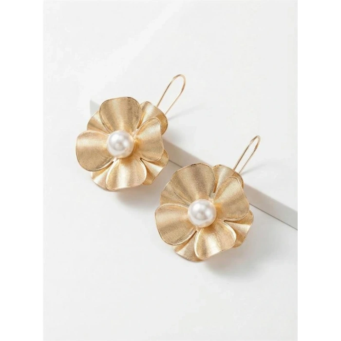 İncili Çiçek Küpe - Altın